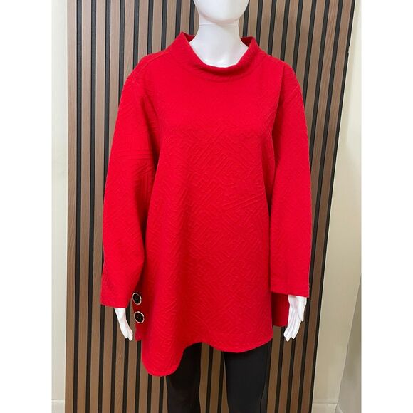 Ali Miles Women's 2X Red Sweater Cotton Tunic Textured Assymetrical Minimalist - Picture 1 of 9